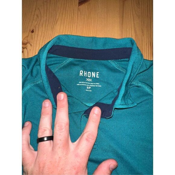 Men's Rhone Long Sleeve Delta Pique Polo Teal Small - Picture 3 of 4
